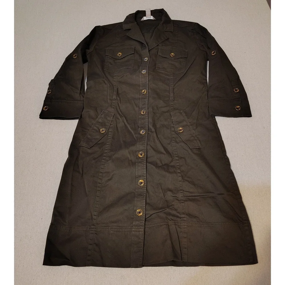 Banana Republic Olive Green Utility Button Front Long Sleeve Dress Size 2‎